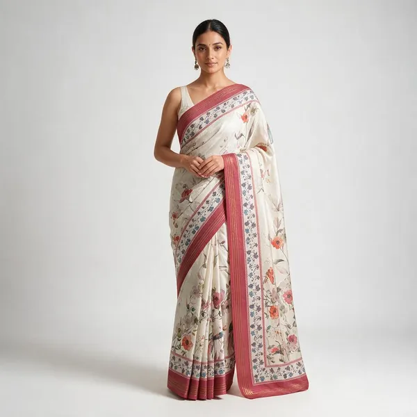 White_Linen_Digital_Saree_For_Women