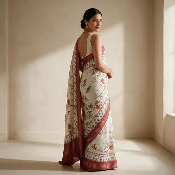 White_Linen_Digital_Saree_For_Women