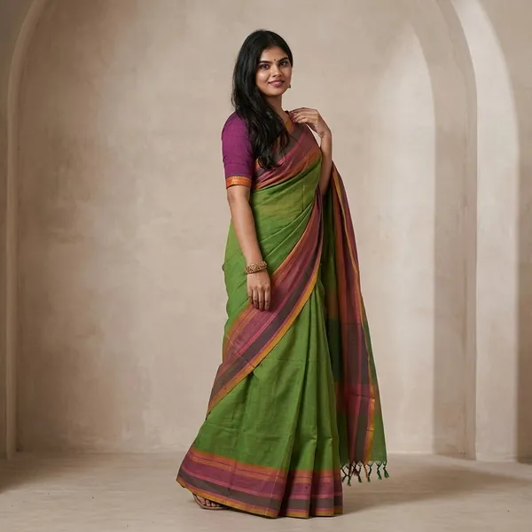 Forest_Green_And_Midnight_Blue_Handloom_Kanchi_Cotton_Saree_For_Women