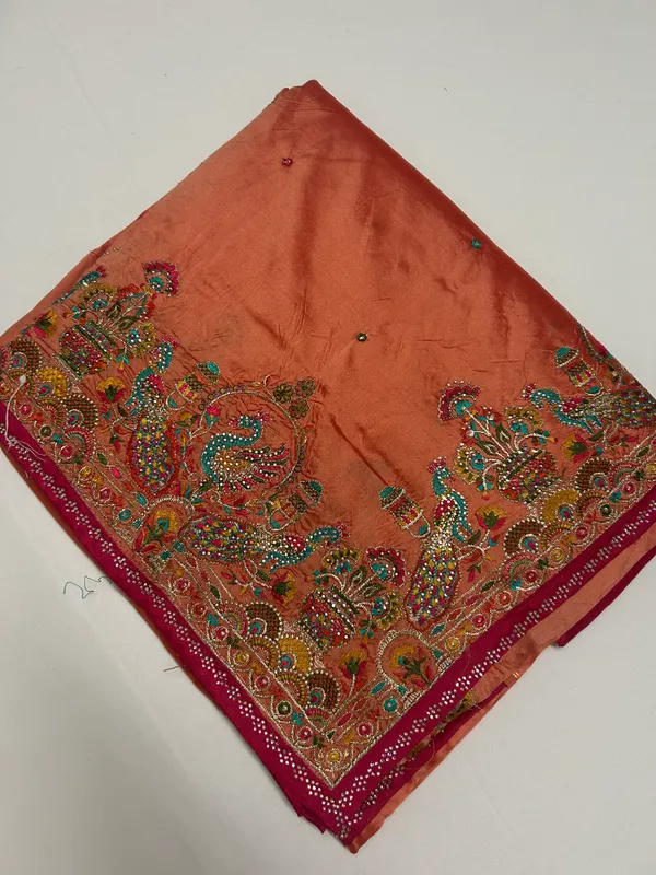 Peach_Vichitra_Silk_With_Handwork_Saree_For_Women