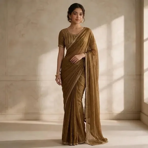 Gold_Jacquard_Lenin_Digital_Saree_For_Women
