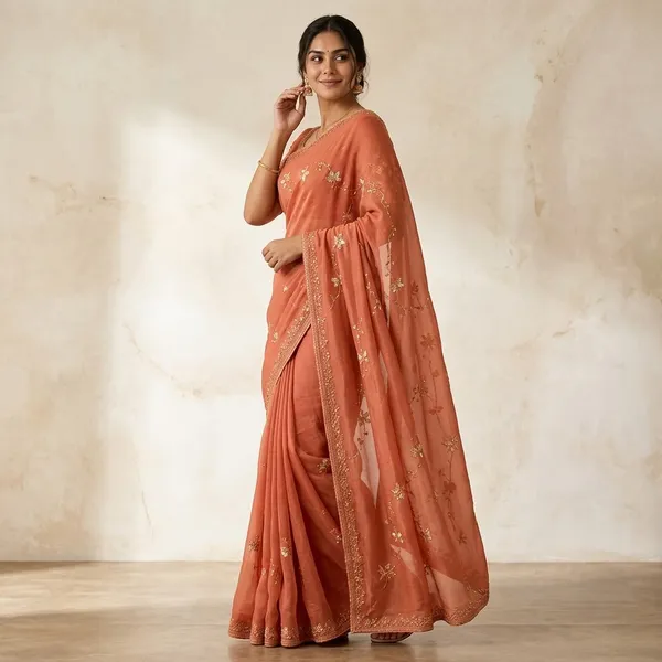 Orange_Fox_Georgette_With_Hand_Work_Saree_For_Women