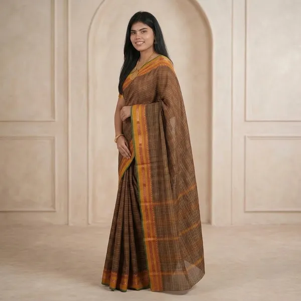 Brown_Handloom_Pure_Narayanpet_Cotton_Saree_For_Women