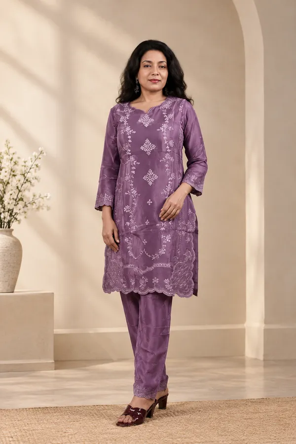 Purple_American_Silk_Embroidered_Kurta_Pant_Cord_Set_For_Women