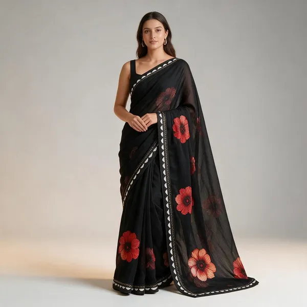 Black_Georgette_Digital_With_Lace_Saree_For_Women