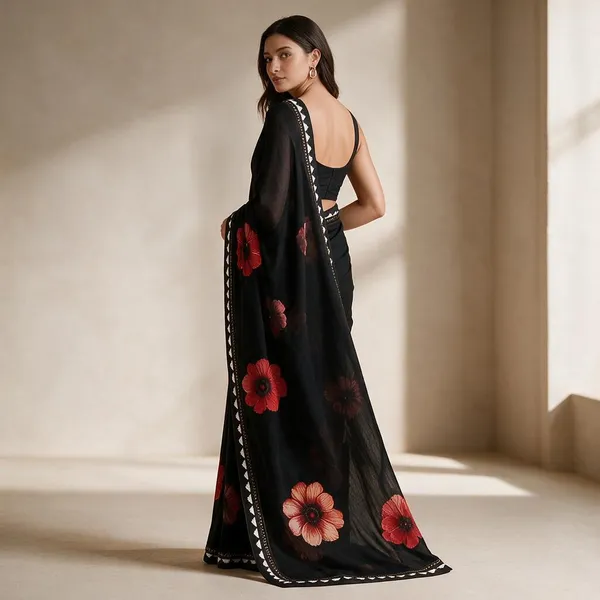Black_Georgette_Digital_With_Lace_Saree_For_Women