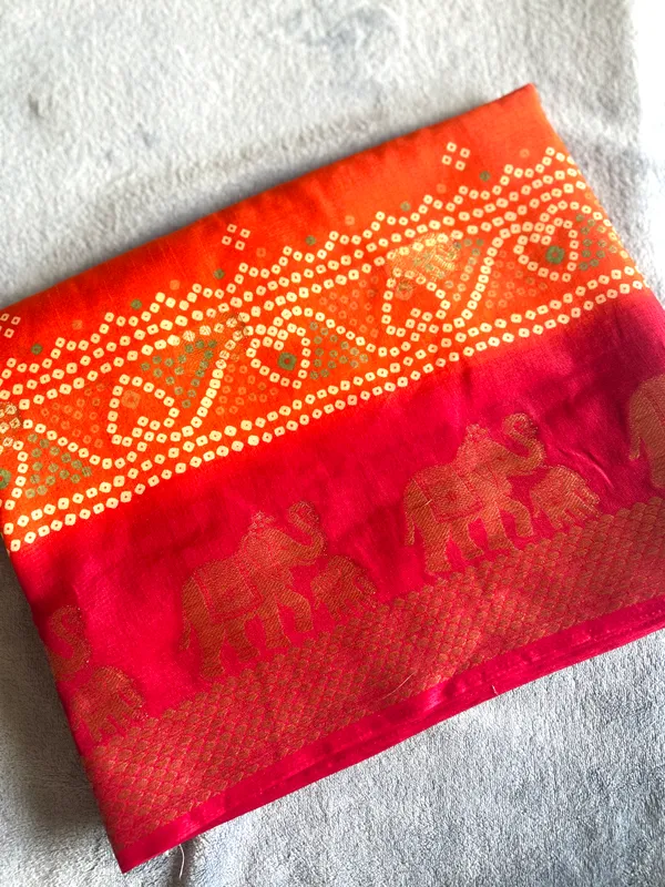 Red_Jacquard_Viscose_With_Bandhani_Print_Saree_For_Women