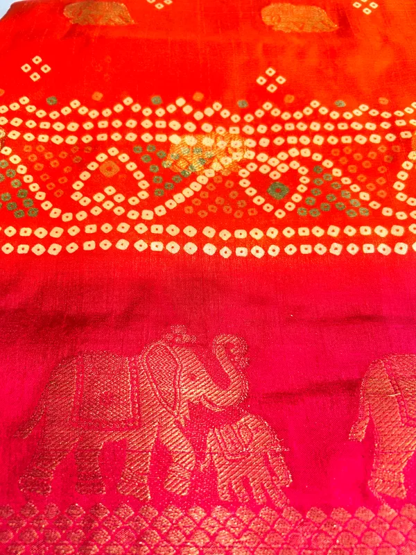 Red_Jacquard_Viscose_With_Bandhani_Print_Saree_For_Women