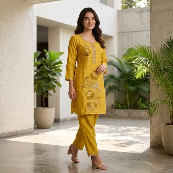 Yellow_Cotton_Straight_Embroidered_Cord_Set_For_Women