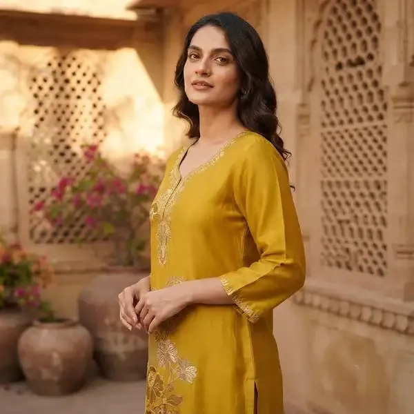 Yellow_Cotton_Straight_Embroidered_Cord_Set_For_Women