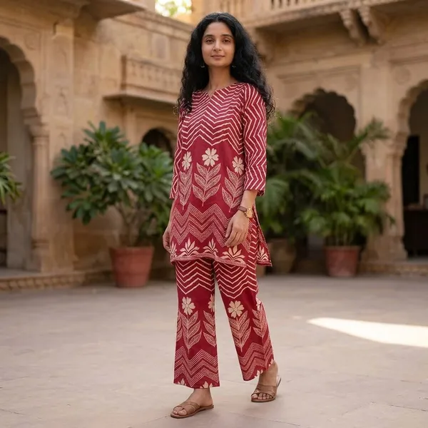 Red_Rasmalai_Straight_Fit_Floral_Print_Kurta_Coord_Set_For_Women
