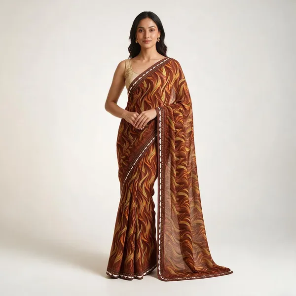 Brown_Georgette_Digital_Print_With_Lace_Saree_For_Women