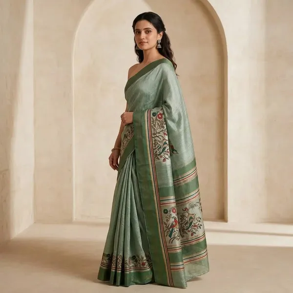 Green_Jacquard_Lenin_Digital_Saree_For_Women