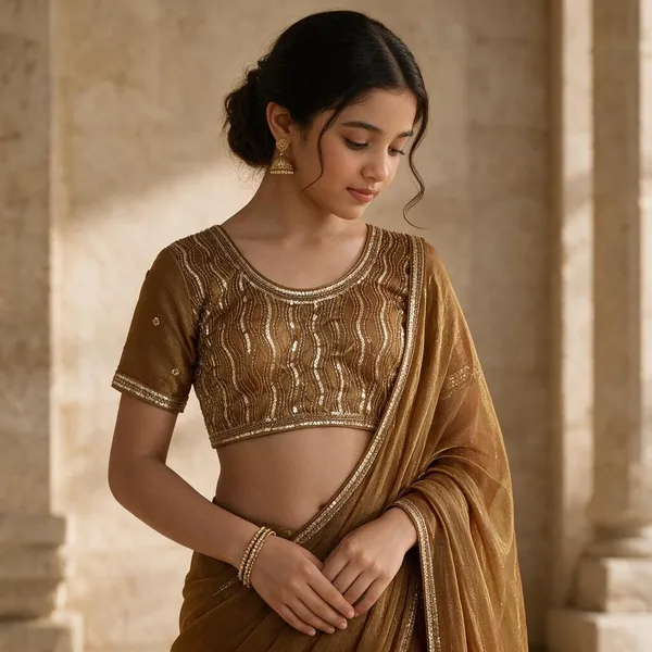 Gold_Jacquard_Lenin_Digital_Saree_For_Women