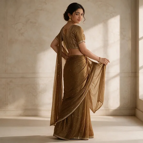 Gold_Jacquard_Lenin_Digital_Saree_For_Women