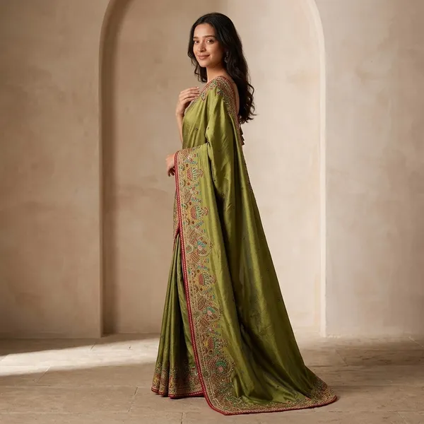Green_Vichitra_Silk_With_Handwork_Saree_For_Women
