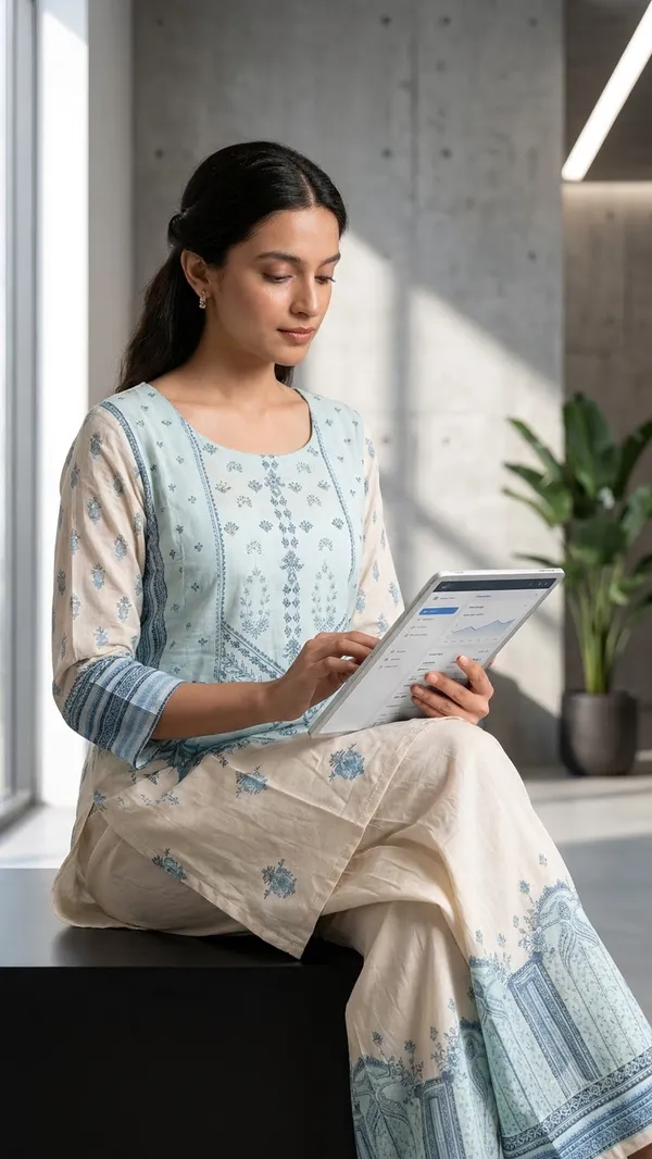 Blue_Mul_Chanderi_Cotton_Straight_Block_Print_Coord_Set_For_Women