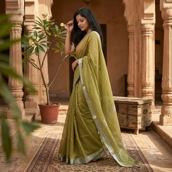 Yellow_Handloom_Pure_Mangalagiri_Seeko_With_Zari_Stripes_Saree_For_Women