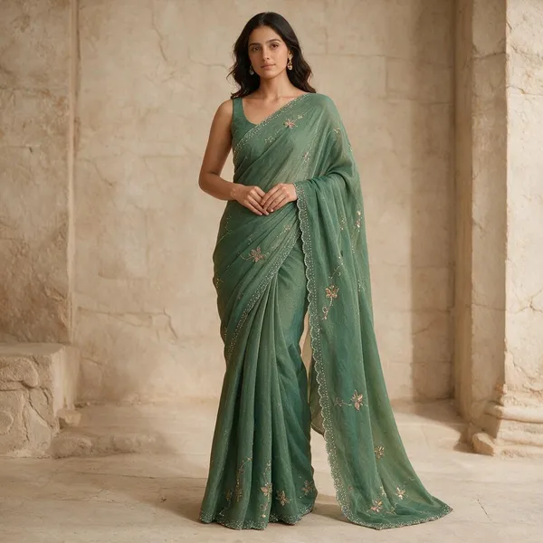 Green_Fox_Georgette_With_Handwork_Saree_For_Women