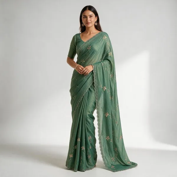 Green_Fox_Georgette_With_Handwork_Saree_For_Women