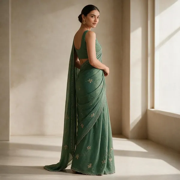 Green_Fox_Georgette_With_Handwork_Saree_For_Women