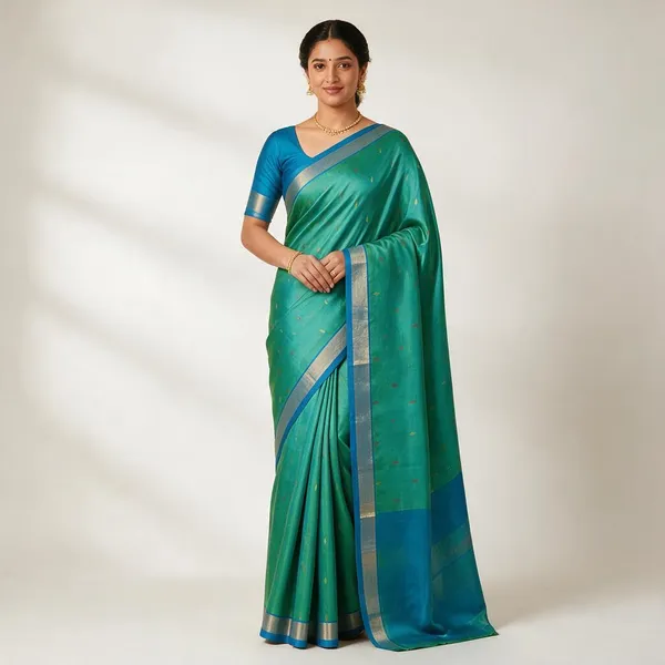 Green_Handloom_Pure_Uppada_Silk_With_Jamdani_Border_And_Motifs_Saree_For_Women