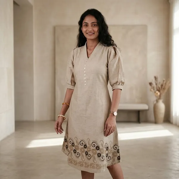 Beige_Cotton_Straight_Midi_Kurti_For_Women
