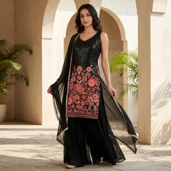 Black_Cotton_Anarkali_Floral_Embroidered_3-Piece_Salwar_Suit_For_Women