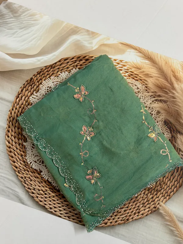 Green_Fox_Georgette_With_Handwork_Saree_For_Women