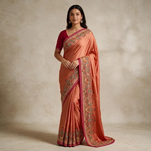 Peach_Vichitra_Silk_With_Handwork_Saree_For_Women