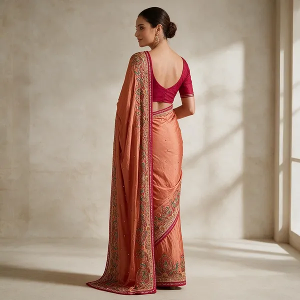 Peach_Vichitra_Silk_With_Handwork_Saree_For_Women
