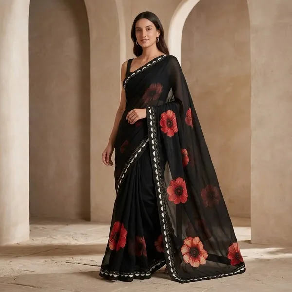 Black_Georgette_Digital_With_Lace_Saree_For_Women