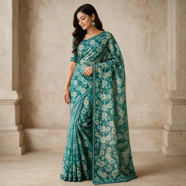 Teal_Georgette_With_Lace_Saree_For_Women