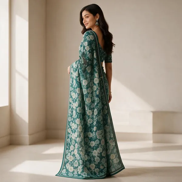 Teal_Georgette_With_Lace_Saree_For_Women