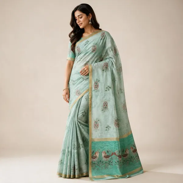 Green_Chanderi_Glass_Digital_Saree_For_Women