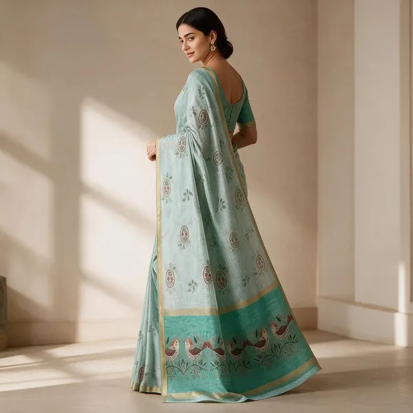 Green_Chanderi_Glass_Digital_Saree_For_Women