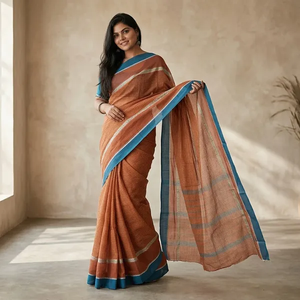 Orange_Handloom_Pure_Narayanpet_Cotton_Saree_For_Women