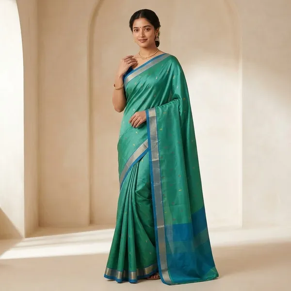Green_Handloom_Pure_Uppada_Silk_With_Jamdani_Border_And_Motifs_Saree_For_Women