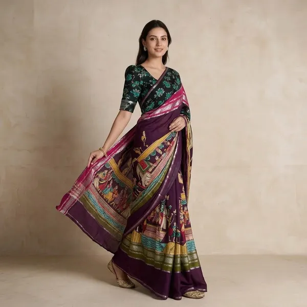 Purple_Kalamkari_Saree_For_Women