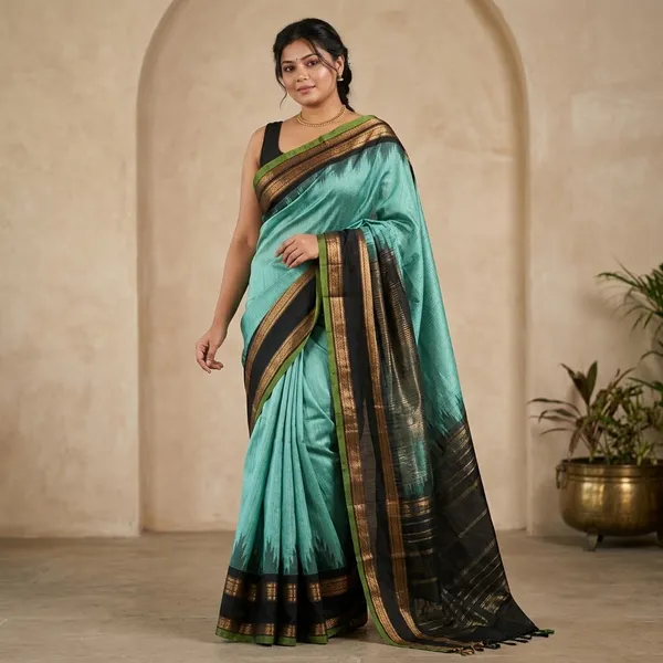 Green_Handloom_Pure_Gadwal_Pattu_With_Jute_Weaving_Saree_For_Women
