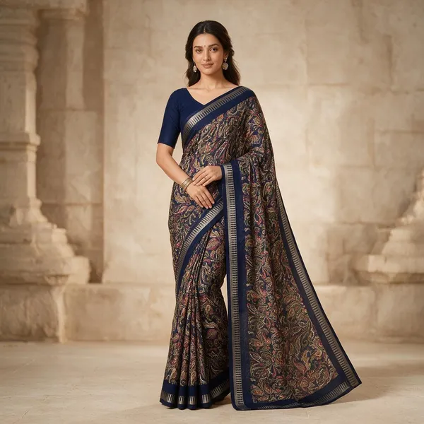 Navy_Viscose_Georgette_With_Zari_Border_Saree_For_Women