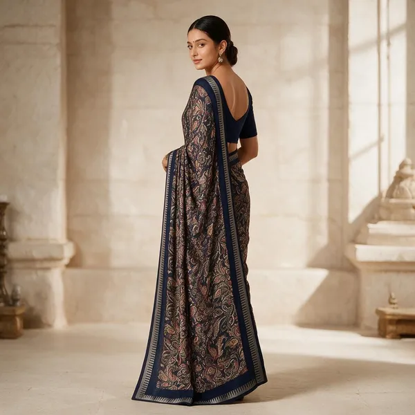 Navy_Viscose_Georgette_With_Zari_Border_Saree_For_Women
