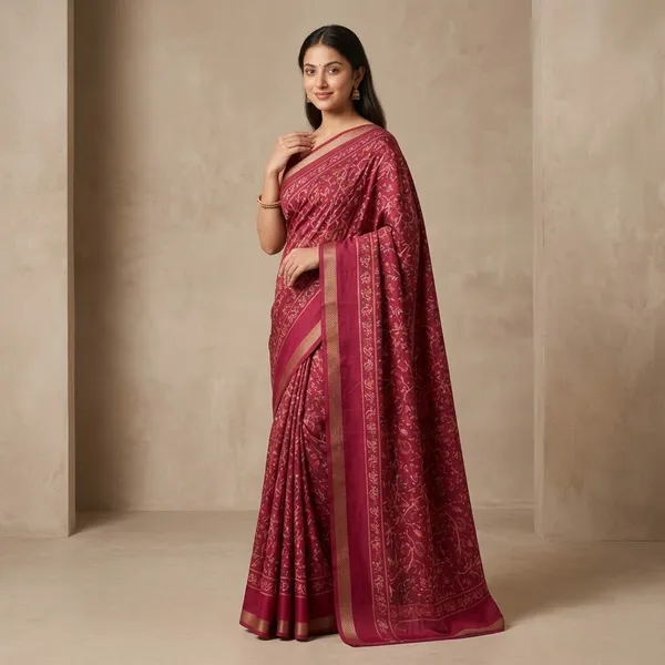 Maroon_Viscose_Georgette_With_Zari_Border_Saree_For_Women