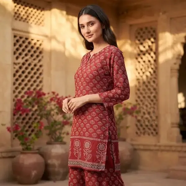 Maroon_Kalamkari_Cotton_Straight_Coord_Set_For_Women