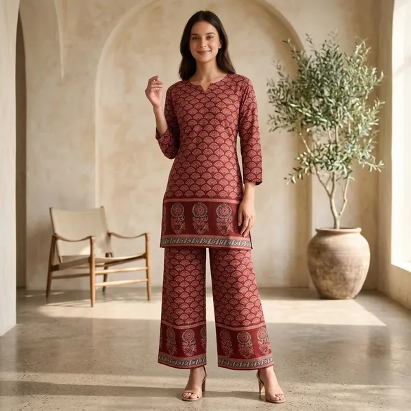 Maroon_Kalamkari_Cotton_Straight_Coord_Set_For_Women