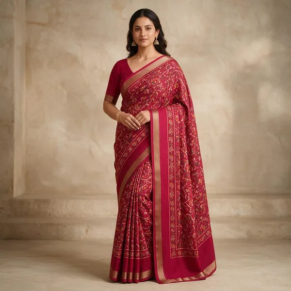 Maroon_Viscose_Georgette_With_Zari_Border_Saree_For_Women