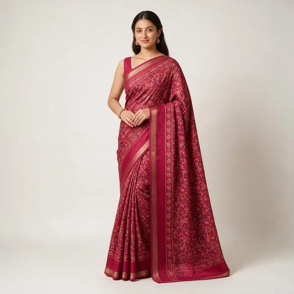 Maroon_Viscose_Georgette_With_Zari_Border_Saree_For_Women
