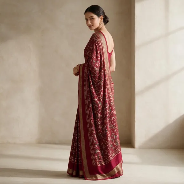 Maroon_Viscose_Georgette_With_Zari_Border_Saree_For_Women