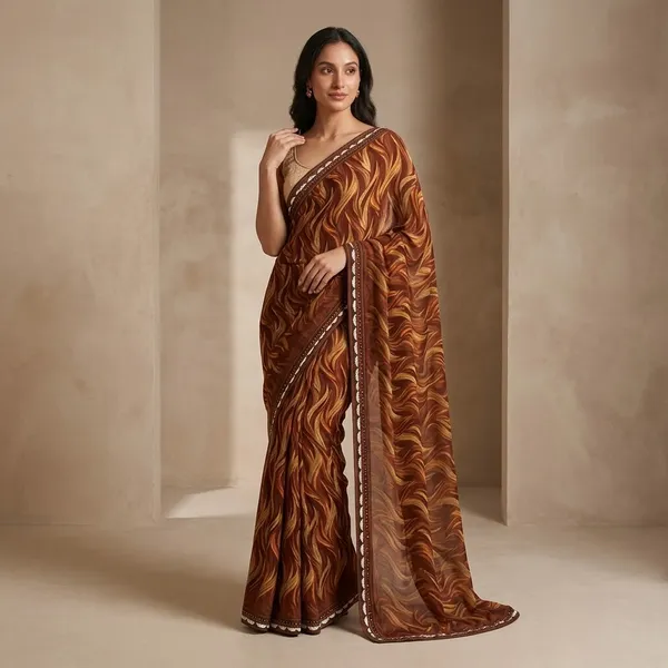 Brown_Georgette_Digital_Print_With_Lace_Saree_For_Women