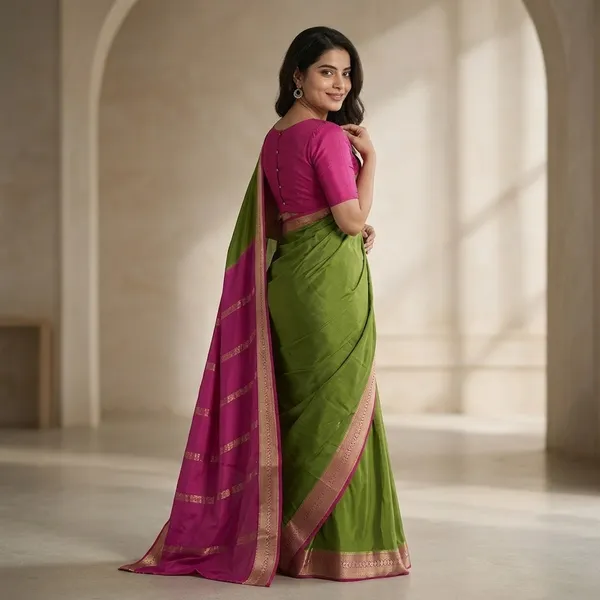 Green_Pure_Mysore_Silk/Crepe_80Gsm_Saree_For_Women